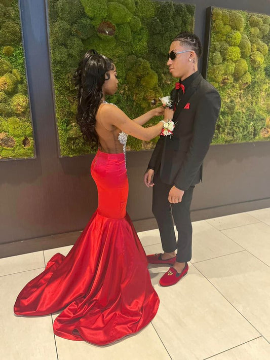 Pretty Mermaid Red Silver Beads 18th Birthday Dress Prom Dress Birthday Outfits For Women D2693