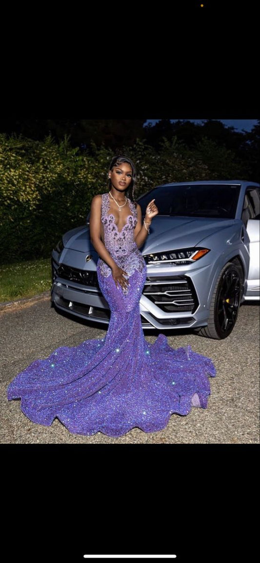 Pretty Mermaid V Neck Black Girl Grape Beads Sequin 18th Birthday Dress Prom Dress Birthday Outfits For Women D2697