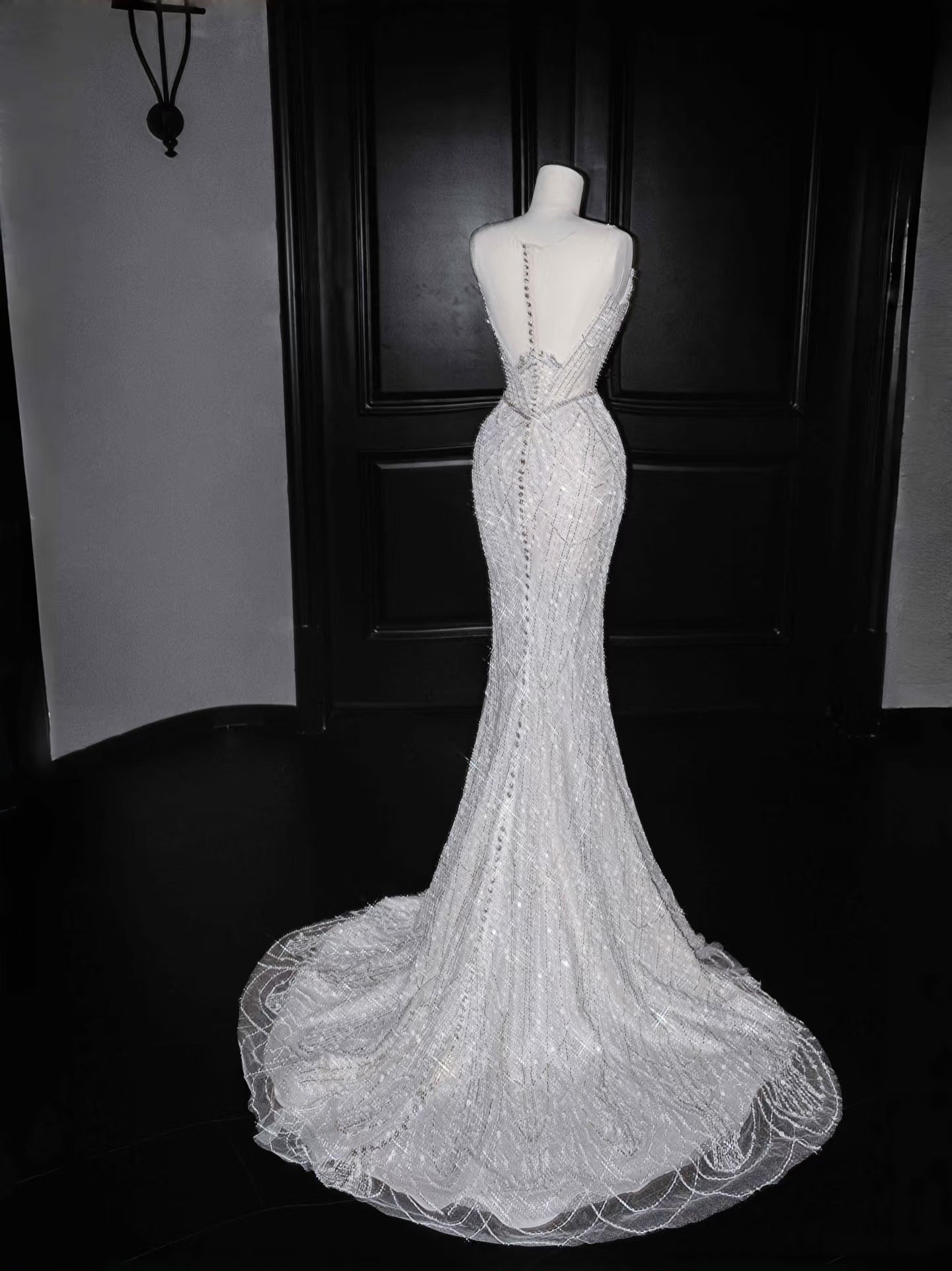Vintage Mermaid Silver Gray Sequins Long Prom Dress Party Dress Graduation Dresses Birthday Outfits D2716