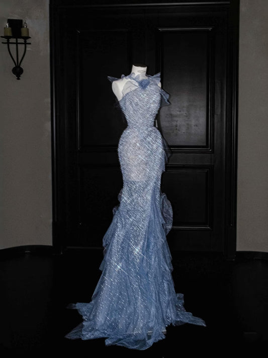 Gorgeous Mermaid Halter Blue Sequin Long Prom Dress Party Dress Graduation Dresses DP2721