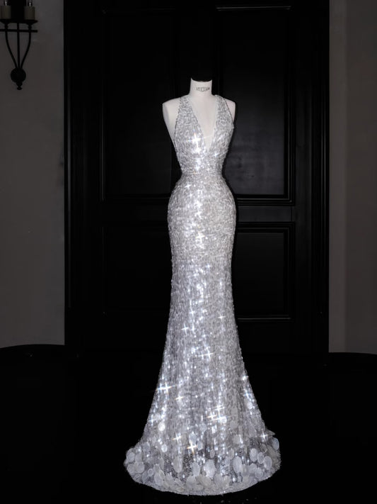 Gorgeous Mermaid Halter Sequin Long Prom Dress Party Dress Graduation Dresses D2729