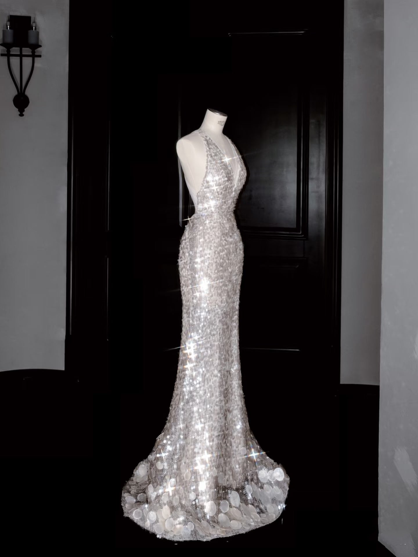 Gorgeous Mermaid Halter Sequin Long Prom Dress Party Dress Graduation Dresses D2729