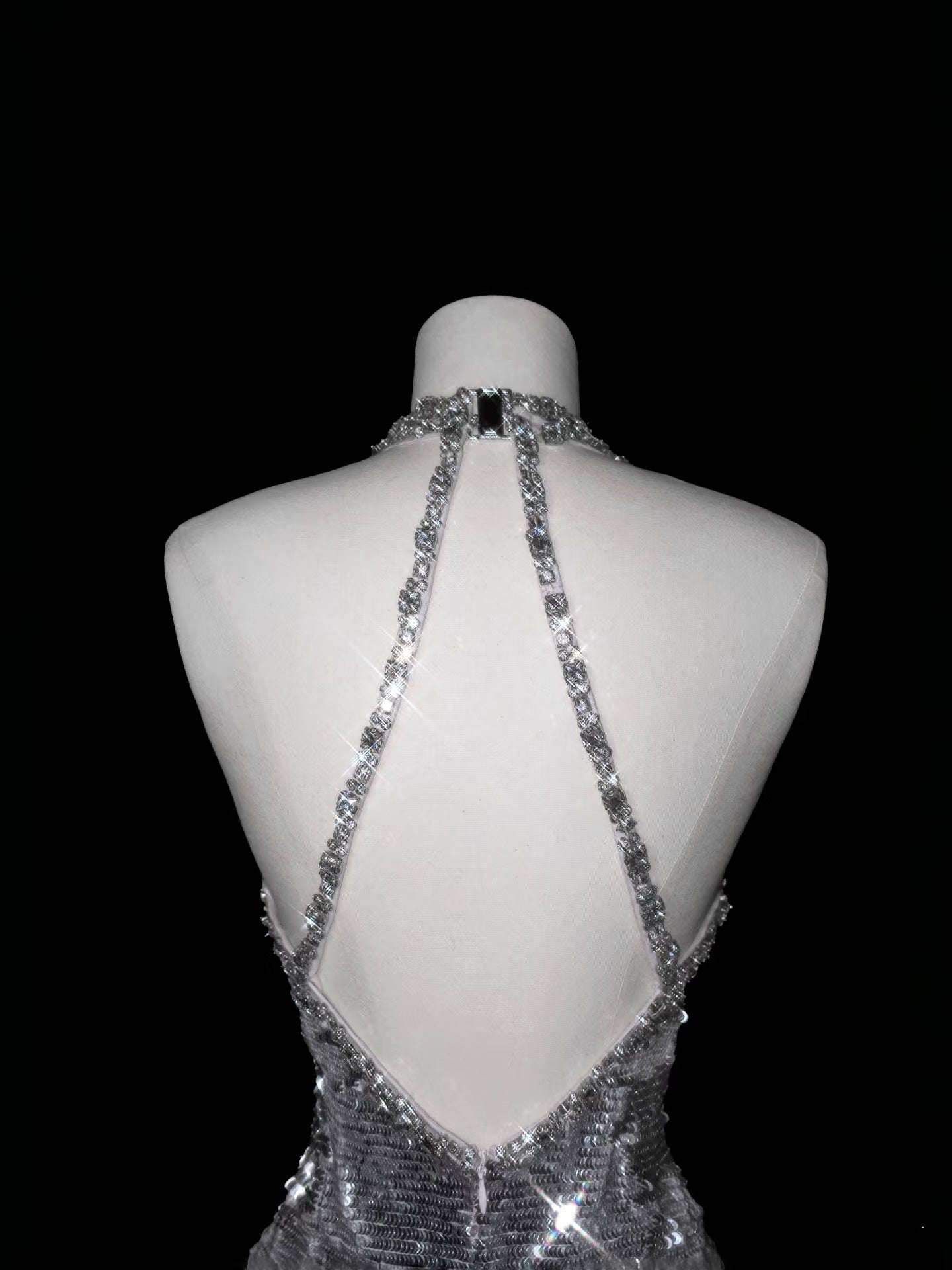Sparkly Mermaid V Neck Silver Sequin Long Prom Dress Party Dress Graduation Dresses D2737