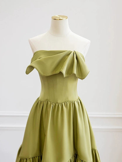 Classy Ball Gown Strapless Satin Olive Green Evening Dress Long Prom Dresses H2870