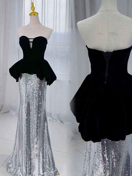 Classy Mermaid Sweetheart Silver Sequin Evening Dress Long Prom Dresses H2884