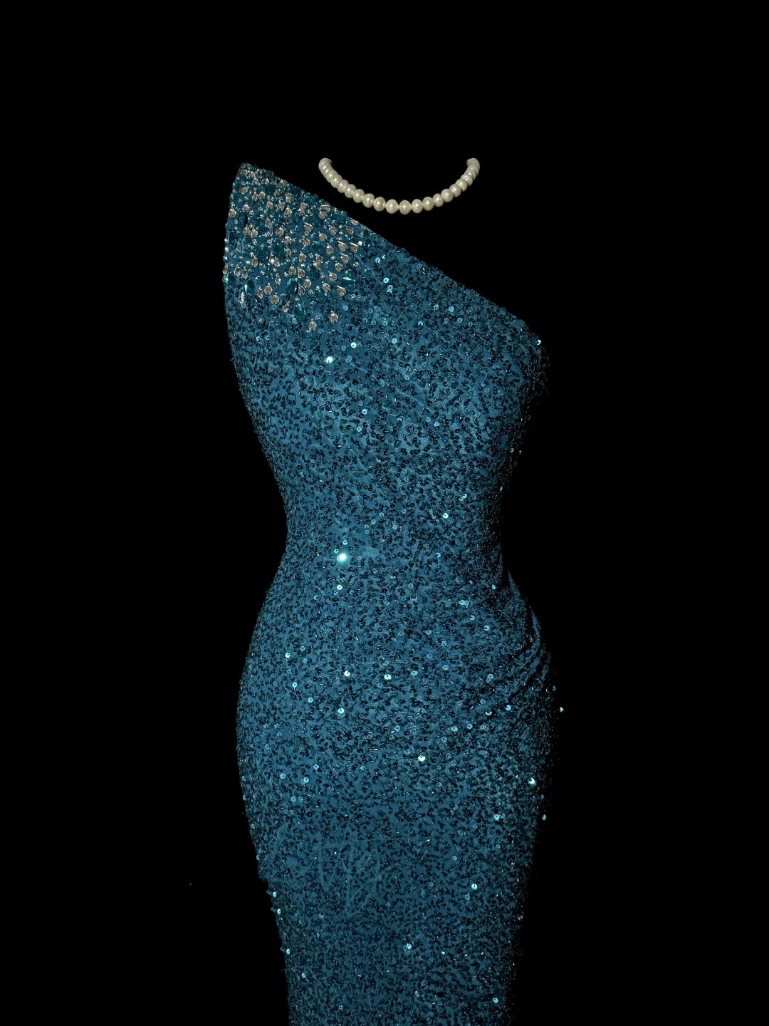 Classy Mermaid One Shoulder Blue Sequin Beads Long Evening Dress Prom Dresses H2966