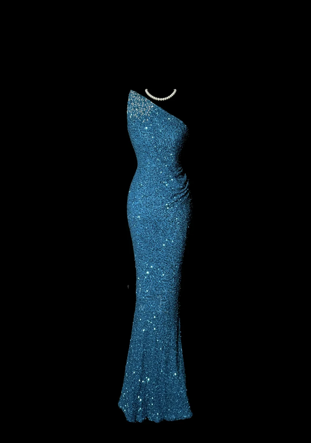 Classy Mermaid One Shoulder Blue Sequin Beads Long Evening Dress Prom Dresses H2966