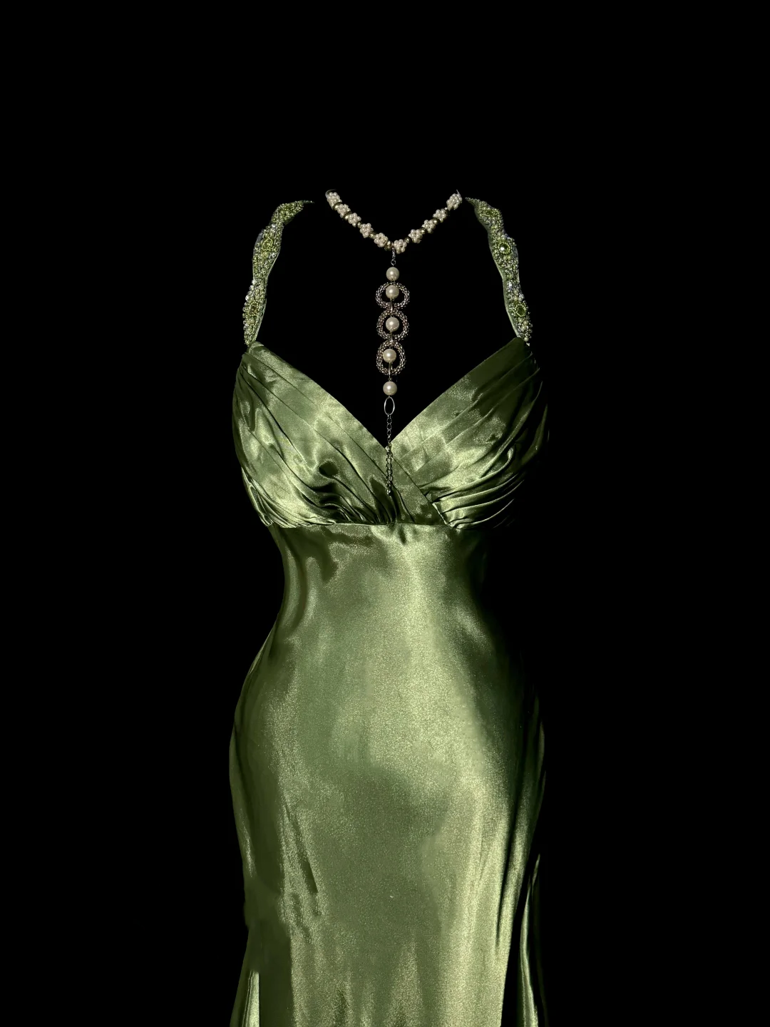 Vintage Classy Mermaid V Neckline Sage Green Backless Long Evening Dress Prom Dresses H2970