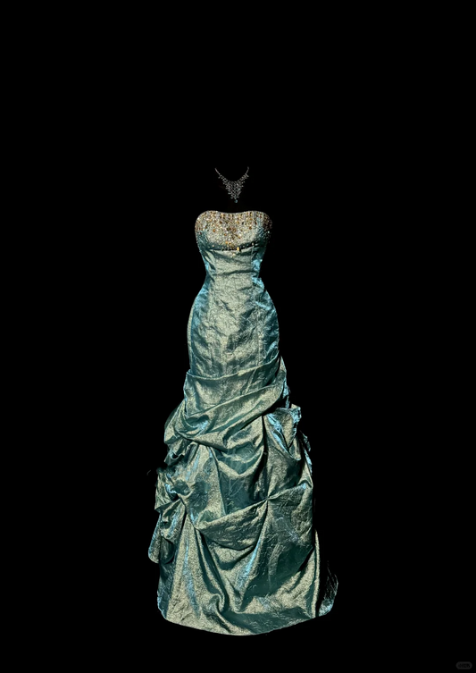 Robe de bal élégante et chic, sans bretelles, bleue, sans manches, longue, H2971