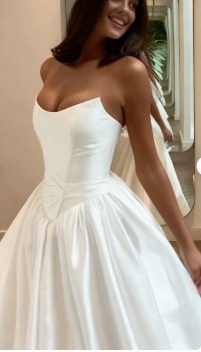 Simple Wedding Dress Ball Gown Strapless Satin White Wedding Dresses Bridal Gowns W0110