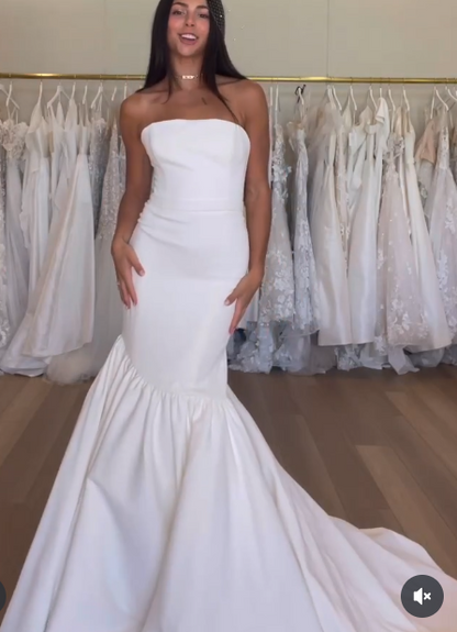 Dreamy Wedding Dress Mermaid Strapless White Satin Long Wedding Dresses Bridal Gowns W0118
