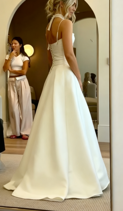 Modest Wedding Dress Ball Gown Spaghetti Straps Satin White Long Wedding Dresses Brides Dress Bridal Gowns W0129