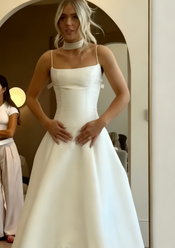 Modest Wedding Dress Ball Gown Spaghetti Straps Satin White Long Wedding Dresses Brides Dress Bridal Gowns W0129