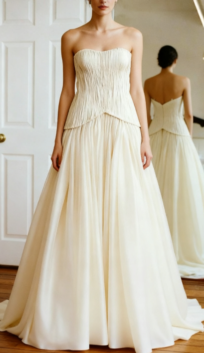 Rustic Wedding Dress Ball Gown Strapless White Tulle Summer Long Wedding Dresses Brides Dress Bridal Gowns W0135