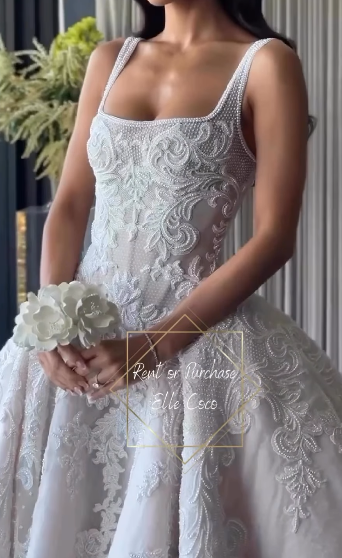 Pretty Wedding Dress Ball Gown Square Neck Lace White Wedding Dresses Bridal Gowns DP1612