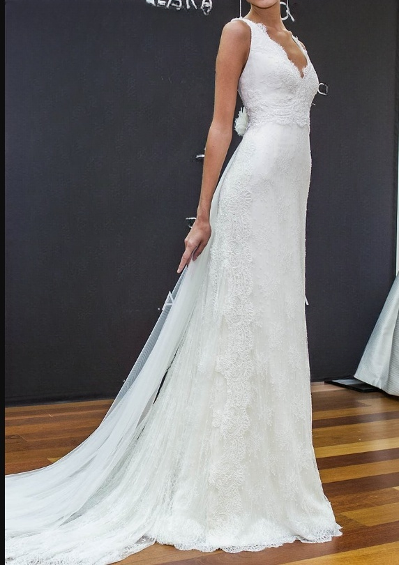 Pretty Wedding Dress Mermaid V Neck Lace Summer White Wedding Dresses Bridal Gowns W0150