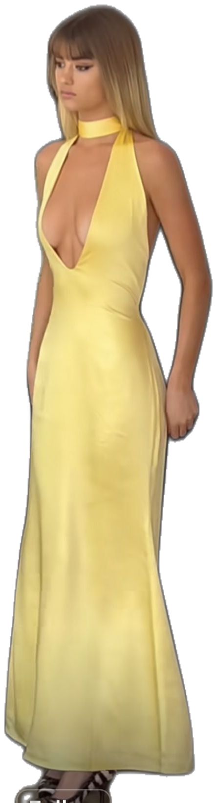 Edle Etuikleid mit V-Ausschnitt, gelbes Satin, Ballkleider, formelle Sommerkleider für Hochzeitsgäste, Outfit für Hochzeitsgäste, W0154