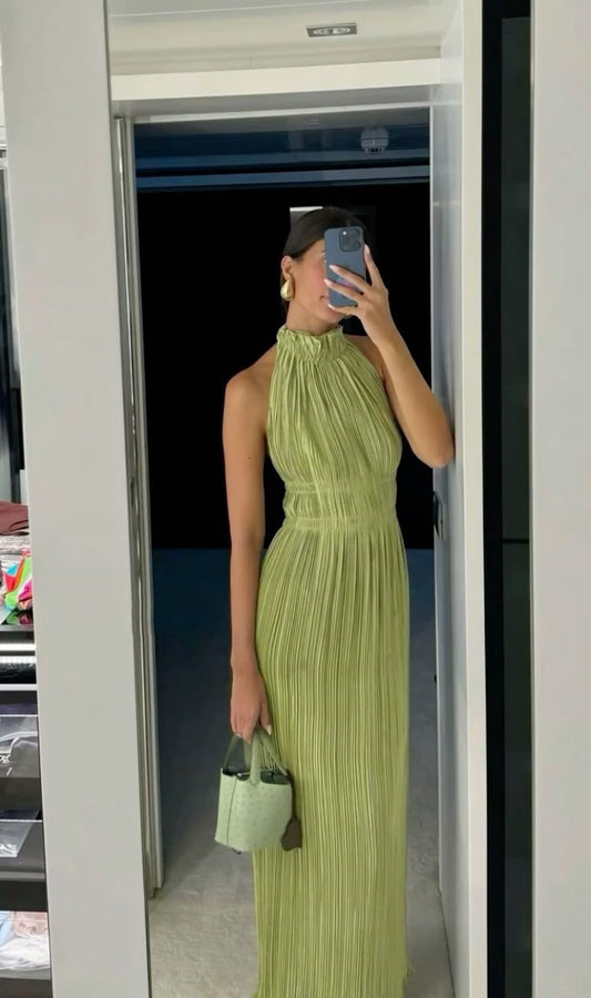 Sexy A-Linie Stehkragen Salbeigrün Chiffon Ballkleider Formale Sommerkleider für Hochzeitsgäste Hochzeitsgast-Outfit W0162