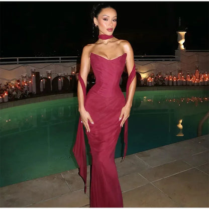 Robe de bal sirène sexy en mousseline de soie, décolleté en cœur, tenue d'invitée de mariage d'été formelle, W0165