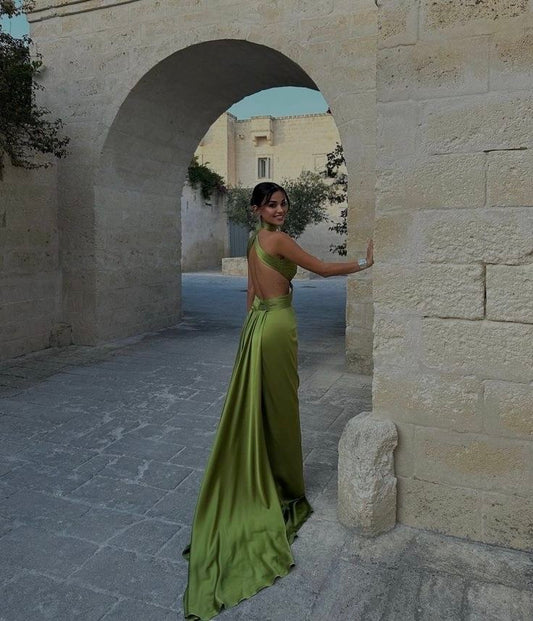 Sexy Etuikleid Neckholder Rückenfrei Lange Ballkleider Formale Sommerkleider für Hochzeitsgäste Hochzeitsgast-Outfit W0171