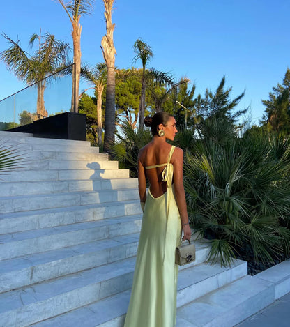 Sexy A line One Shoulder Yellow Backless Long Prom Dresses Formal Summer Wedding Guest Dresses Wedding Guest Outfit W0172