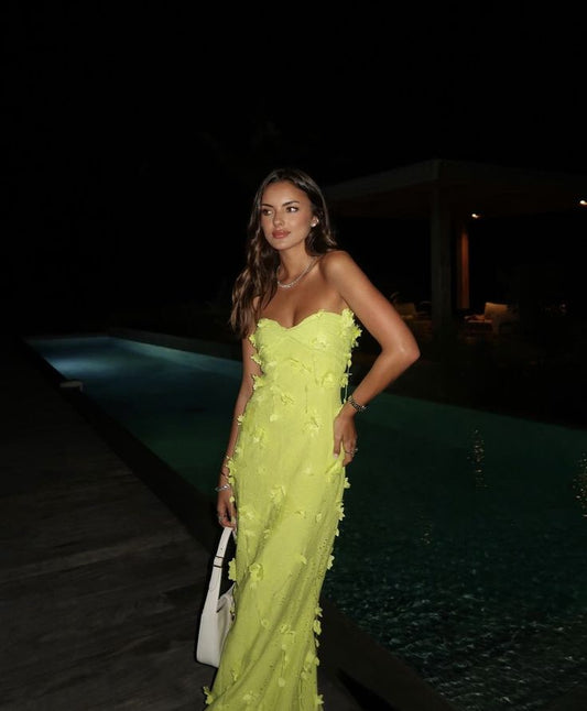 Bescheidene A-Linie Herzausschnitt Chiffon Gelb Ballkleider Formale Sommer Frühling Hochzeitsgastkleider Hochzeitsgast-Outfit W0183