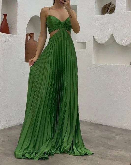 Sexy A-Linie Spaghettiträger Dunkelgrün Lange Ballkleider Formale Sommerkleider für Hochzeitsgäste Hochzeitsgast-Outfit W0205