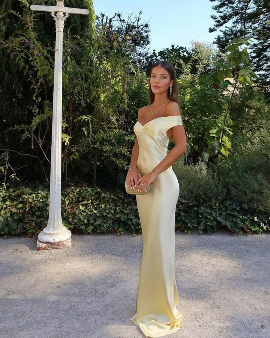 Sexy Etuikleid aus der Schulter gelb lange Ballkleider formale Sommer Hochzeitsgast Kleider Hochzeitsgast Outfit W0211
