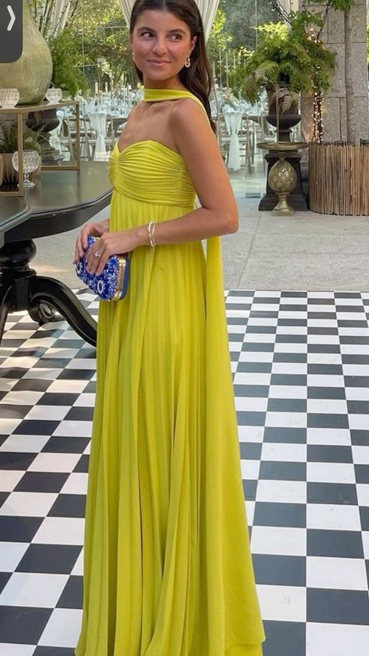 Edle A-Linie Herzausschnitt Chiffon Lange Ballkleider Formale Sommerkleider für Hochzeitsgäste Hochzeitsgast-Outfit W0252