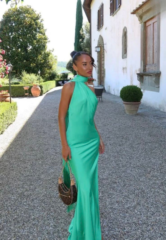 Sexy Etuikleid mit einer Schulter, grün, lange Ballkleider, formelle Sommerkleider für Hochzeitsgäste, Hochzeitsgast-Outfit mit Schal W0268