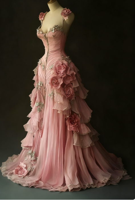 Pretty Ball Gown Pink Spaghetti Straps Tulle Long Quinceanera Dress Formal Short Sleeves Flowers Vestido De 15 Anos W0278