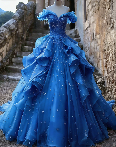 Pretty Ball Gown Off The Shoulder Yellow Beaded Tulle Long Quinceanera Dress Formal Short Sleeves Flowers Vestido De 15 Anos W0279