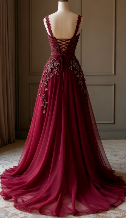 Modest A line Straps Burgundy Tulle Long Formal Gown 23rd Birthday Dress Prom Dresses 20th Birthday Outfits W0311