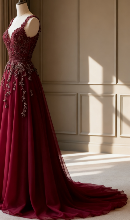 Modest A line Straps Burgundy Tulle Long Formal Gown 23rd Birthday Dress Prom Dresses 20th Birthday Outfits W0311