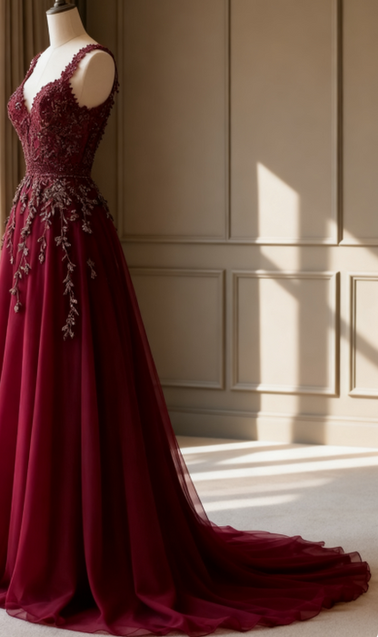 Modest A line Straps Burgundy Tulle Long Formal Gown 23rd Birthday Dress Prom Dresses 20th Birthday Outfits W0311