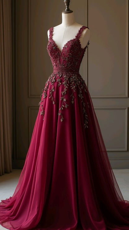 Modest A line Straps Burgundy Tulle Long Formal Gown 23rd Birthday Dress Prom Dresses 20th Birthday Outfits W0311