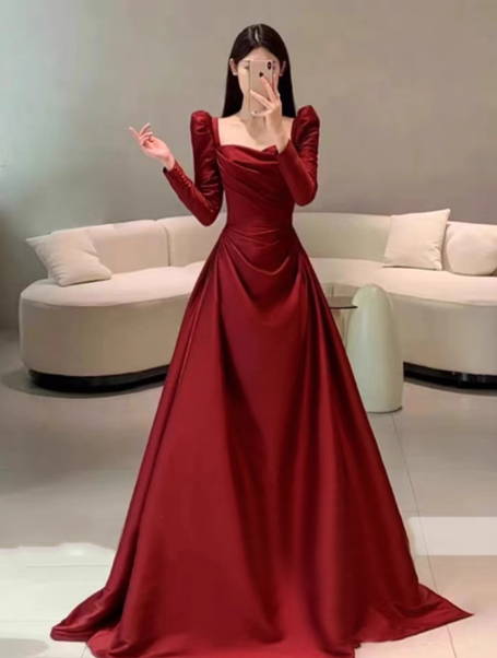Modest Ball Gown Sweetheart Burgundy Long Sleeves Formal Gown 23rd Birthday Dress Prom Dresses 20th Birthday Outfits W0313