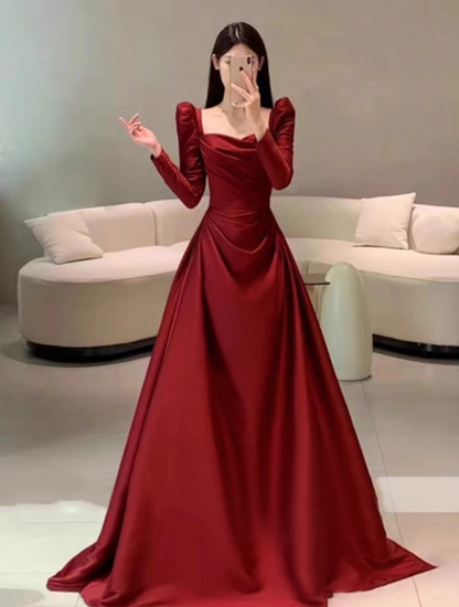 Modest Ball Gown Sweetheart Burgundy Long Sleeves Formal Gown 23rd Birthday Dress Prom Dresses 20th Birthday Outfits W0313