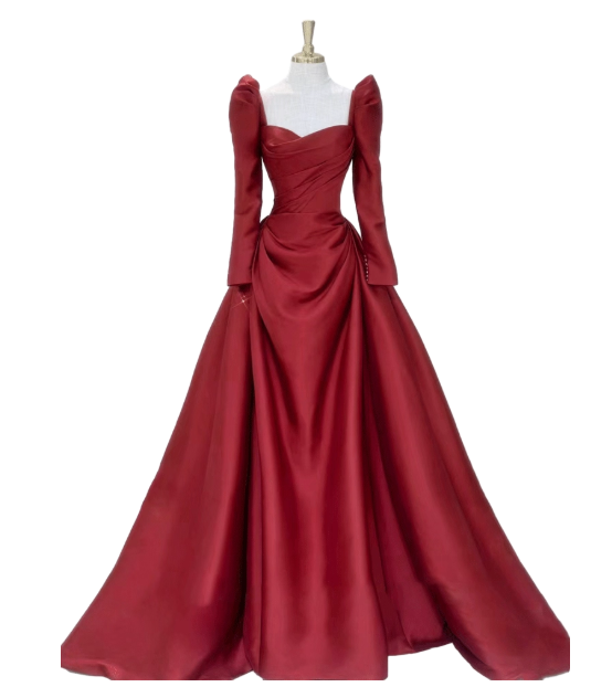 Modest Ball Gown Sweetheart Burgundy Long Sleeves Formal Gown 23rd Birthday Dress Prom Dresses 20th Birthday Outfits W0313