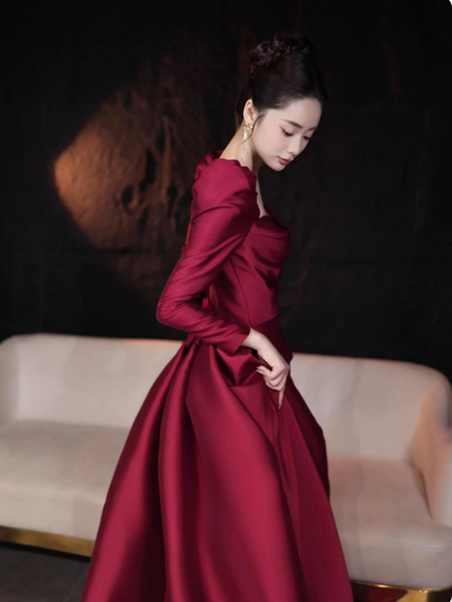 Modest Ball Gown Sweetheart Burgundy Long Sleeves Formal Gown 23rd Birthday Dress Prom Dresses 20th Birthday Outfits W0313