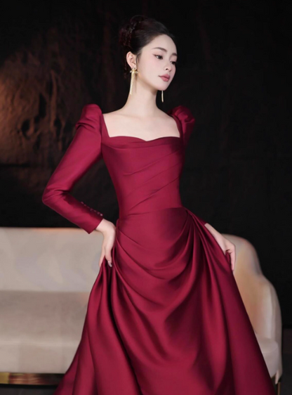 Modest Ball Gown Sweetheart Burgundy Long Sleeves Formal Gown 23rd Birthday Dress Prom Dresses 20th Birthday Outfits W0313