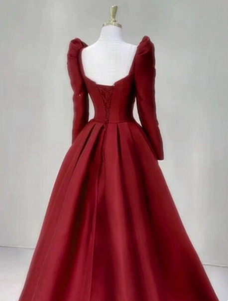 Modest Ball Gown Sweetheart Burgundy Long Sleeves Formal Gown 23rd Birthday Dress Prom Dresses 20th Birthday Outfits W0313