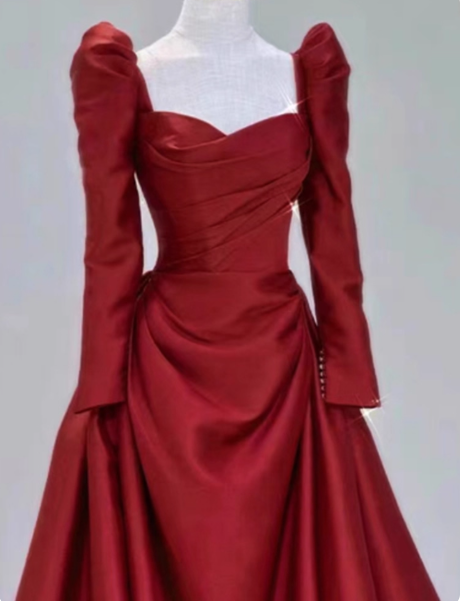 Modest Ball Gown Sweetheart Burgundy Long Sleeves Formal Gown 23rd Birthday Dress Prom Dresses 20th Birthday Outfits W0313