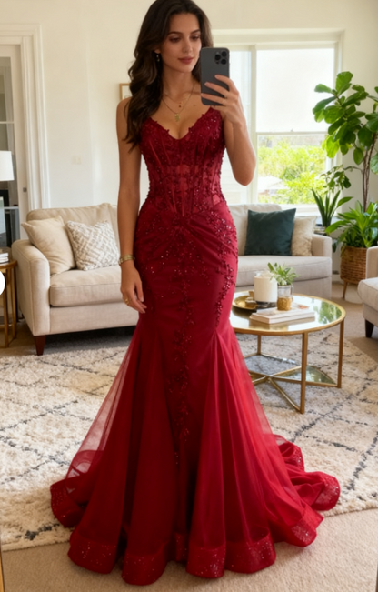 Modest Mermaid Spaghetti Straps Burgundy Sequin Formal Gown 23rd Birthday Dress Prom Dresses 20th Birthday Outfits W0356