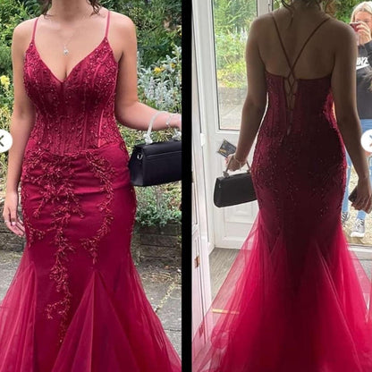 Modest Mermaid Spaghetti Straps Burgundy Sequin Formal Gown 23rd Birthday Dress Prom Dresses 20th Birthday Outfits W0356