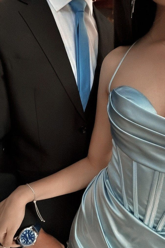 Modest Mermaid Spaghetti Straps Light Sky Blue Formal Gown 20th Birthday Dress Prom Dresses Black Girl 18th Birthday Outfits W0373