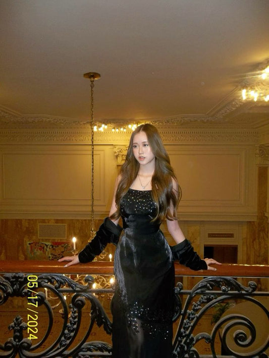 Modest Mermaid Spaghetti Straps Black Velvet Formal Gown 20th Birthday Dress Prom Dresses Backless 18th Birthday Outfits W0378