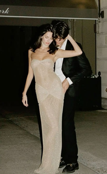 Robe de bal longue à paillettes et col en cœur, style sirène, élégante, robe de soirée, tenue d'invitée de mariage, W0386