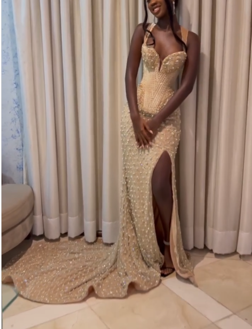 Modest Mermaid Sweetheart Champagne Slit Formal Gown 20th Birthday Dress Prom Dresses Black Girl 18th Birthday Outfits W0410