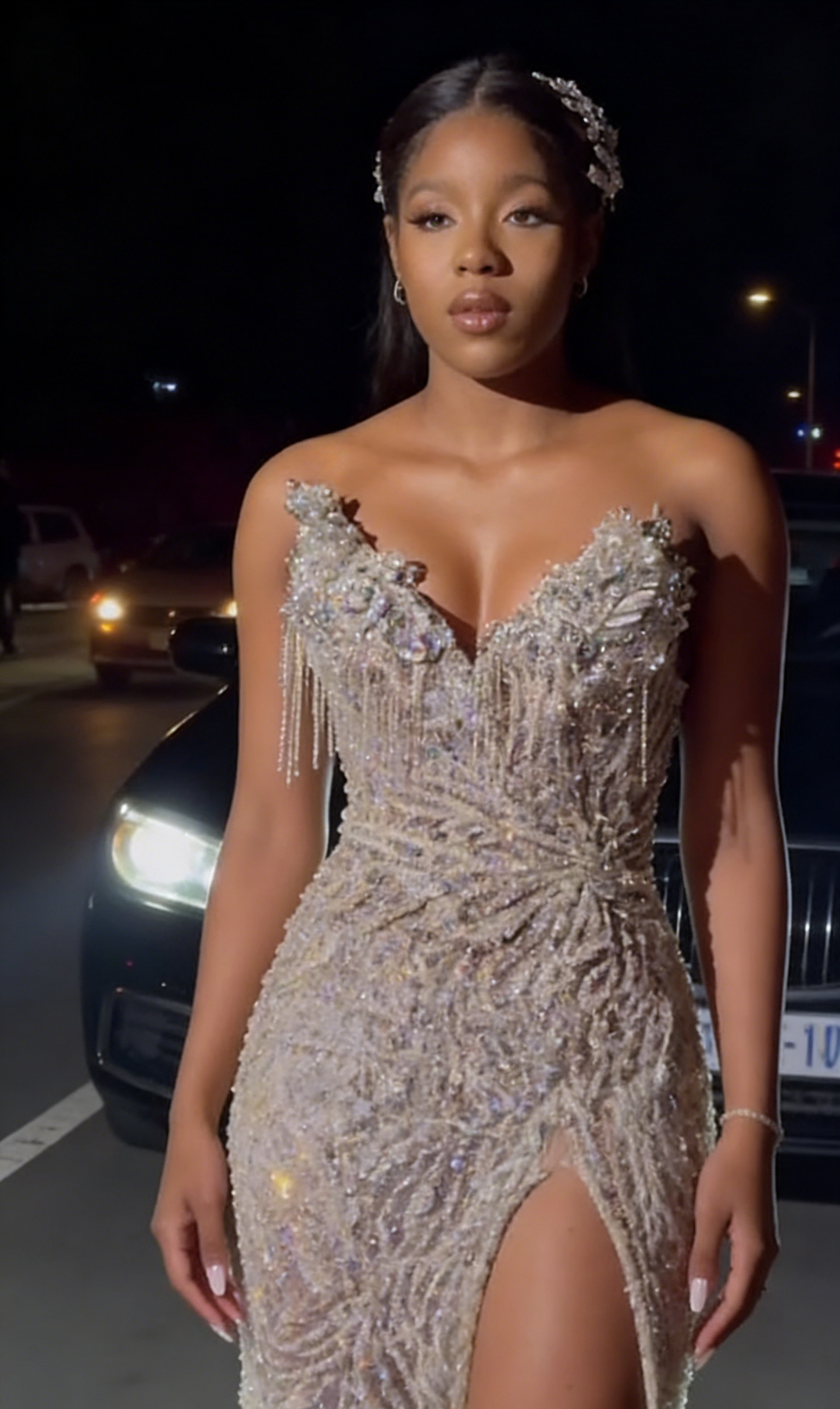 Robe de soirée sirène modeste à décolleté en cœur et fente champagne pour 20e anniversaire, robe de bal noire pour fille, tenue pour 18e anniversaire, W0413